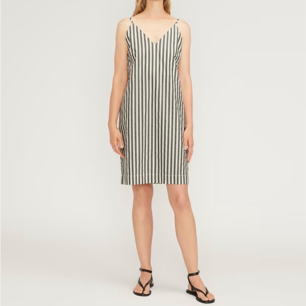 Everlane Black and White Striped Slip Dress